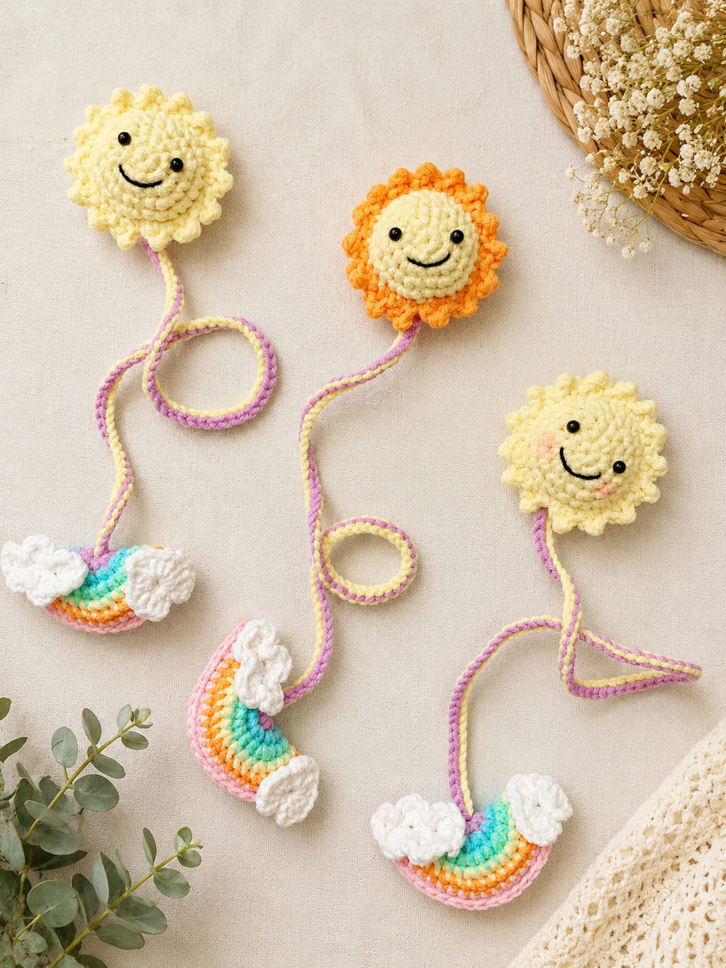 Crochet Sun Bookmark, Rainbow Book Marker, Handmade Crochet Bookmark, Cute Smiley Sun Gift, Teacher Gift, Book Lover Gift