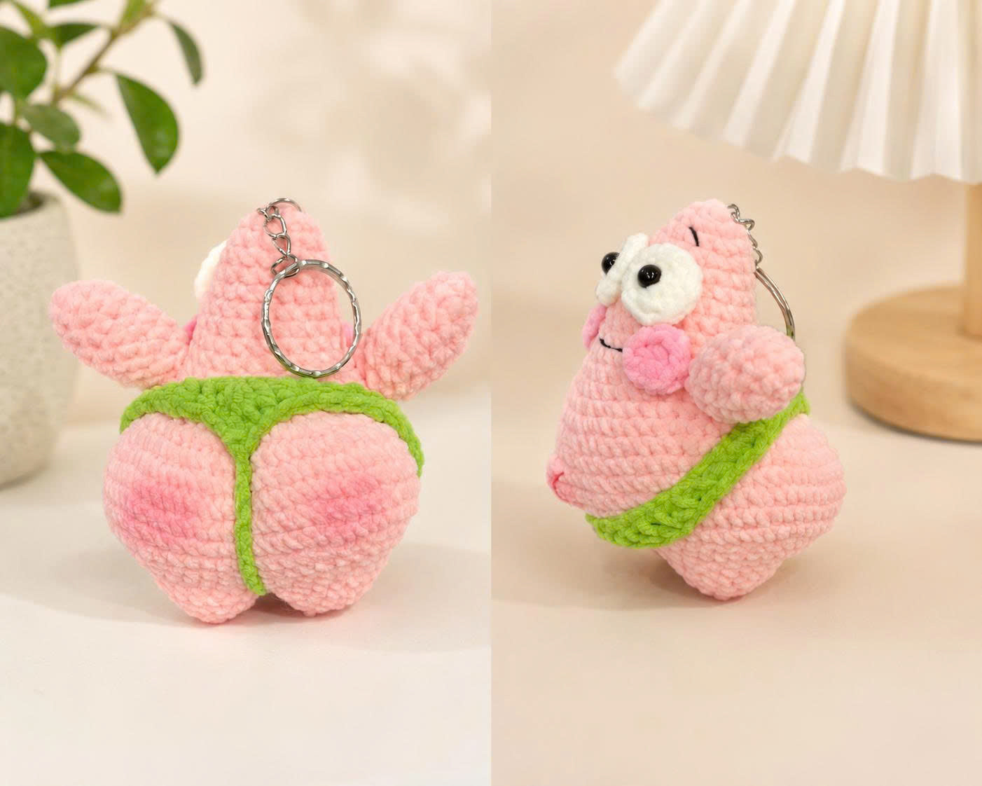 Funny Crochet Patrick Star Plush Toy - Thicc Patrick Amigurumi Keychain - Rude Butt Crochet Doll - Hilarious Gamer Gift, Spongebob Fan Art