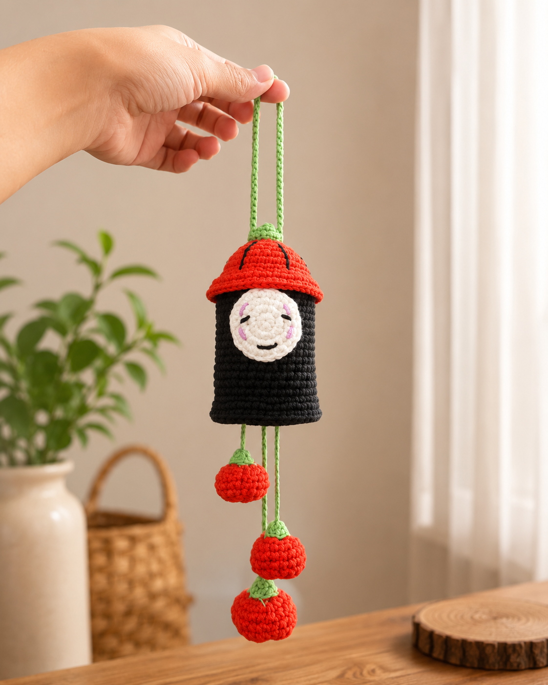 Handmade Faceless Spirit Crochet Wind Chime | Anime Inspired Hanging Ornament