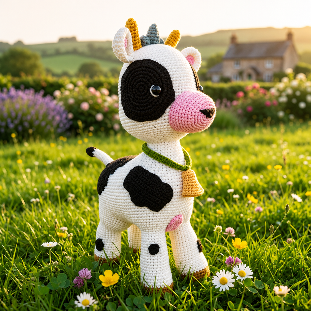 Handmade Crochet Cow Plush – Large Amigurumi Cow Stuffed Animal