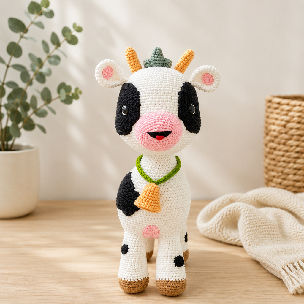 Handmade Crochet Cow Plush – Large Amigurumi Cow Stuffed Animal