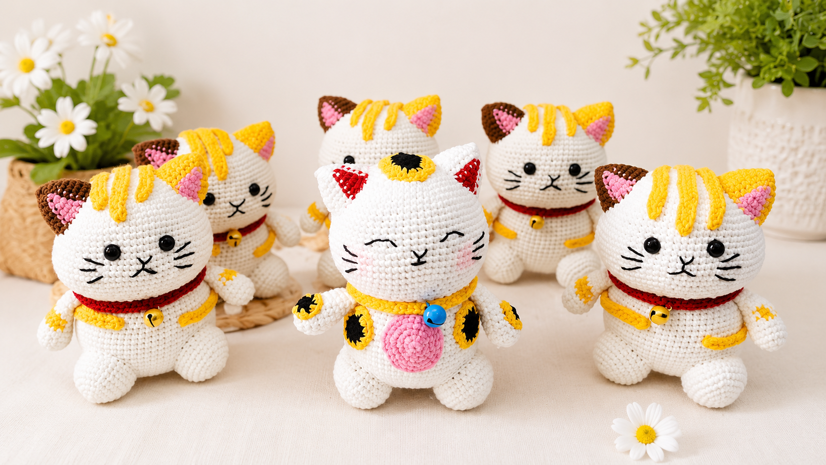 Cute Handmade Crochet Lucky Cat Plush | Amigurumi Maneki Neko Gift | Custom Crochet Cat Doll