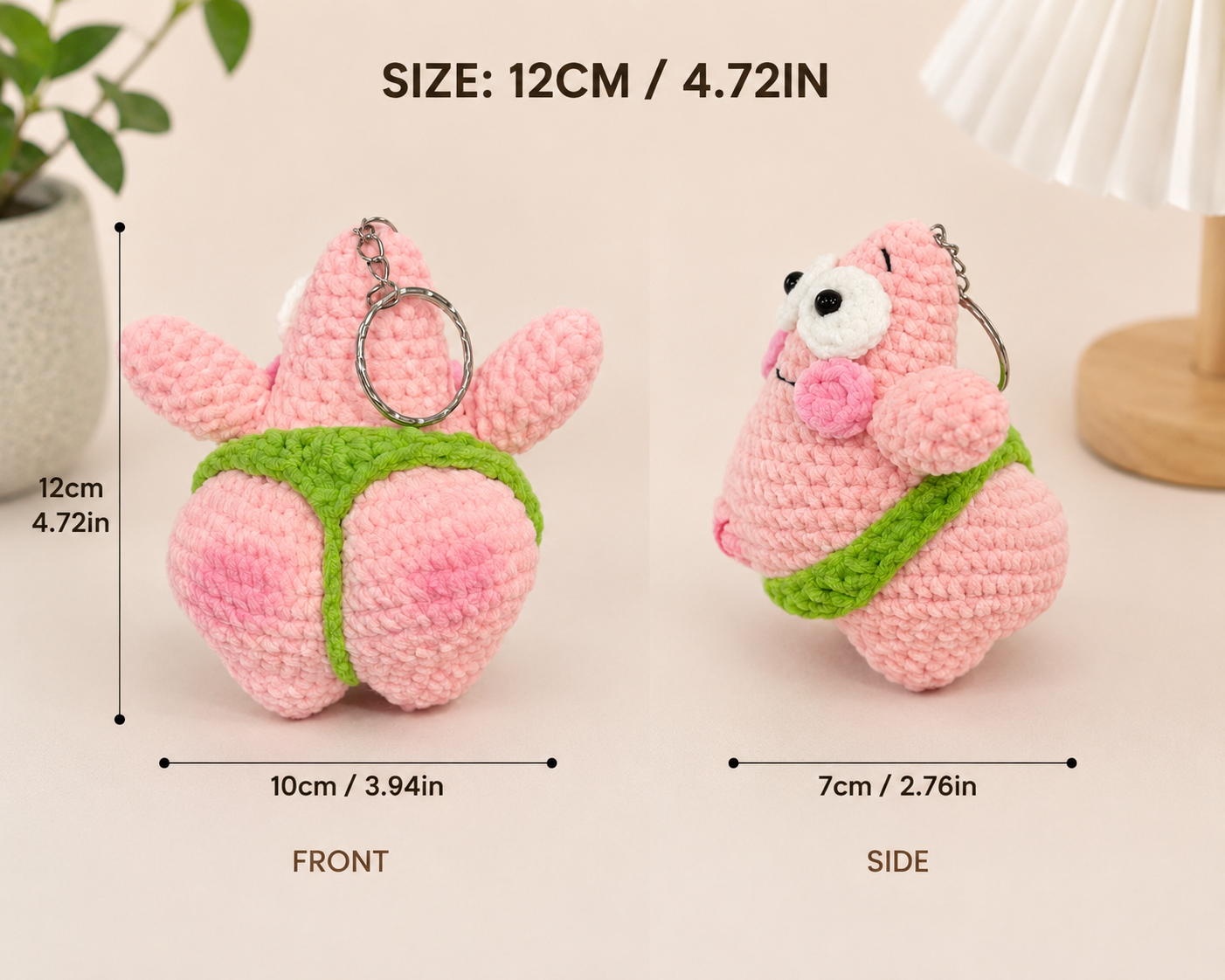 Funny Crochet Patrick Star Plush Toy - Thicc Patrick Amigurumi Keychain - Rude Butt Crochet Doll - Hilarious Gamer Gift, Spongebob Fan Art