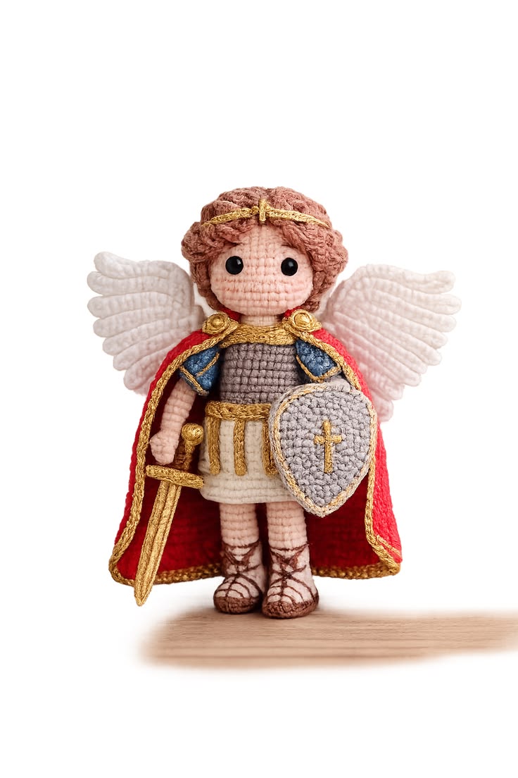 Saint Michael the Archangel Crochet Doll, Handmade Amigurumi Angel, Catholic Gift