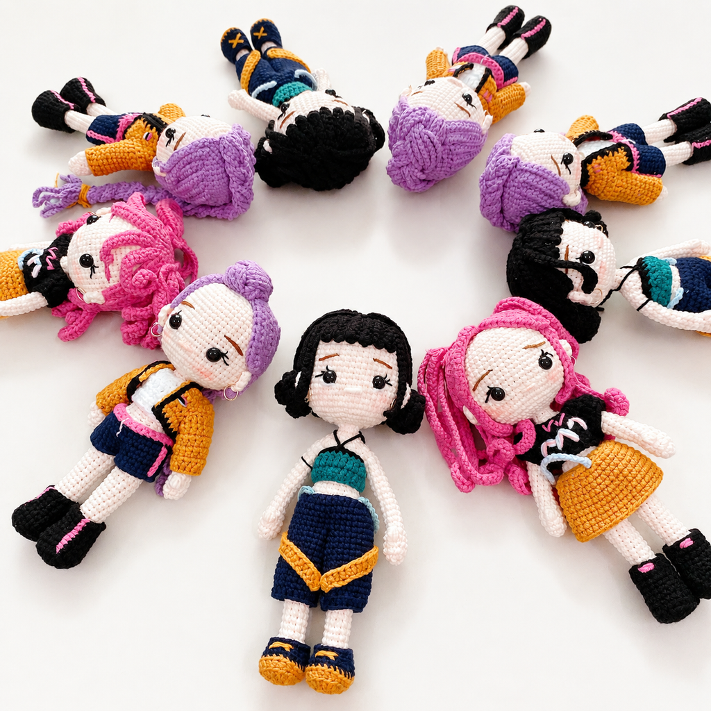 Handmade Crochet Rumi, Mira & Zoey Inspired Dolls – Cute K-Pop Amigurumi Collectibles