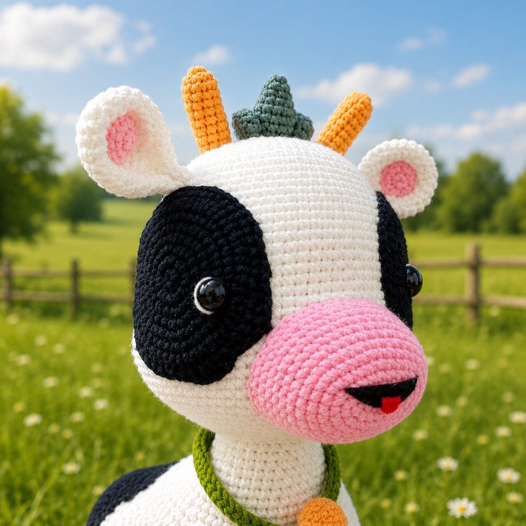 Handmade Crochet Cow Plush – Large Amigurumi Cow Stuffed Animal