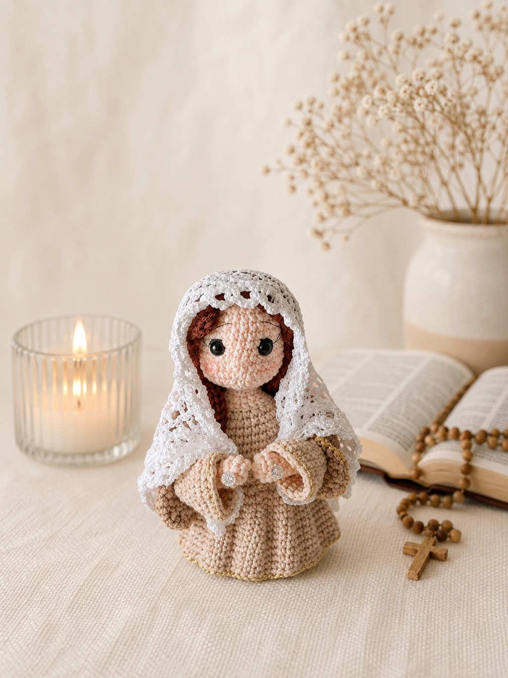 Virgin Mary Crochet Doll, Handmade Catholic Amigurumi Gift, Blessed Mother Religious Decor, Christian Gift, 7 Inch Mary Doll