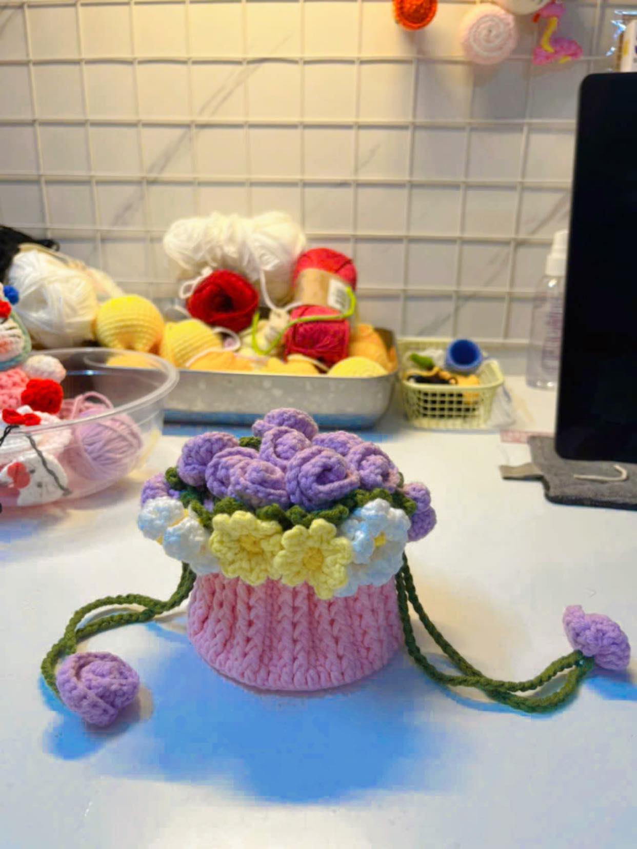 Handmade Crochet Mesh Water Bottle Bag – Fruit, Flower & Animal Designs
