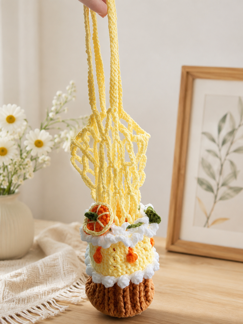 Handmade Crochet Mesh Water Bottle Bag – Fruit, Flower & Animal Designs