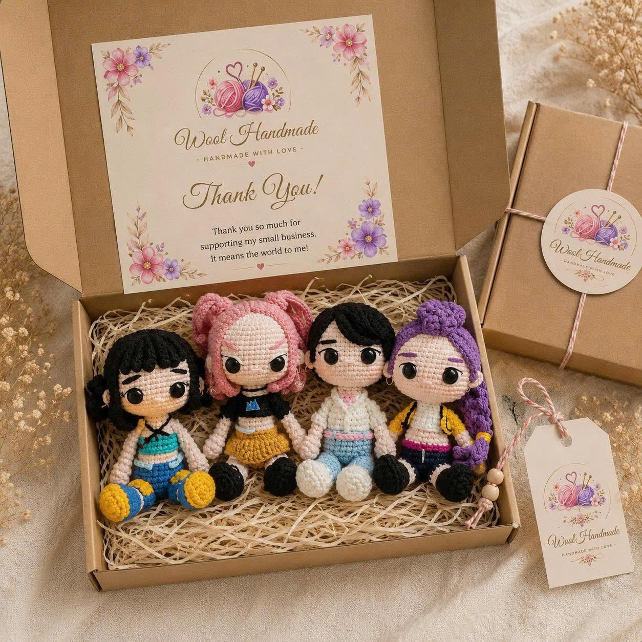 Huntrix crochet doll/kpop demon hunter girl : Mira, Rumi, Zoey, Jinu