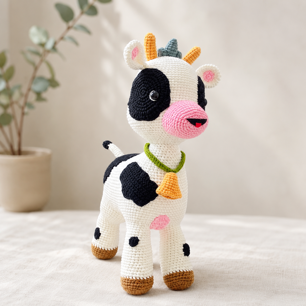 Handmade Crochet Cow Plush – Large Amigurumi Cow Stuffed Animal