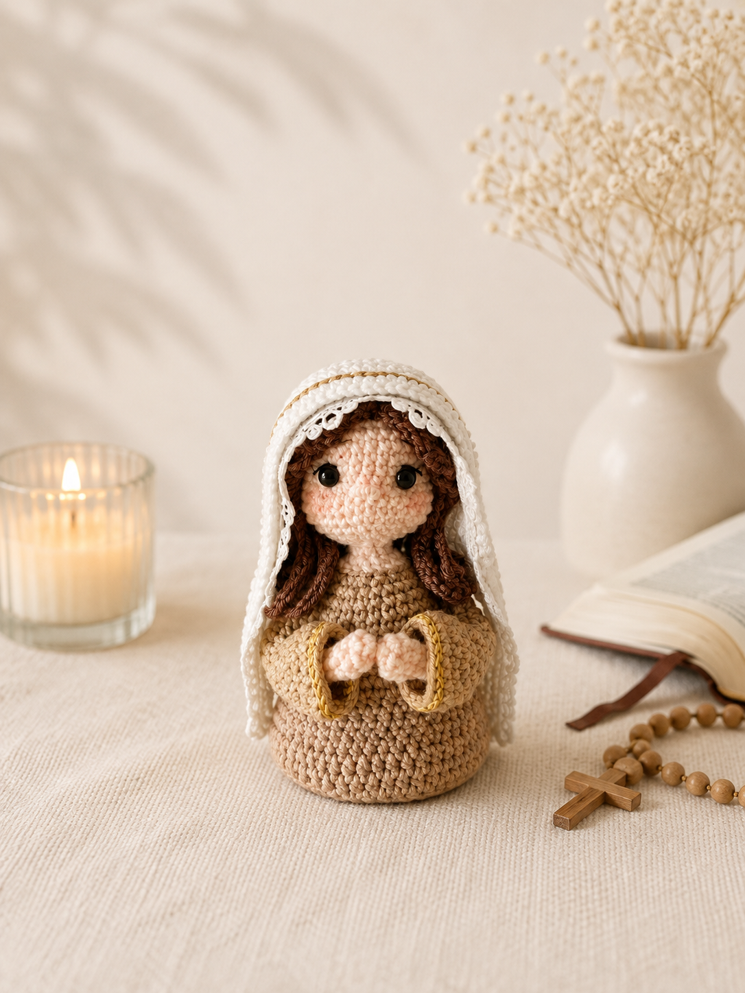 Virgin Mary Crochet Doll, Handmade Catholic Amigurumi Gift, Blessed Mother Religious Decor, Christian Gift, 7 Inch Mary Doll