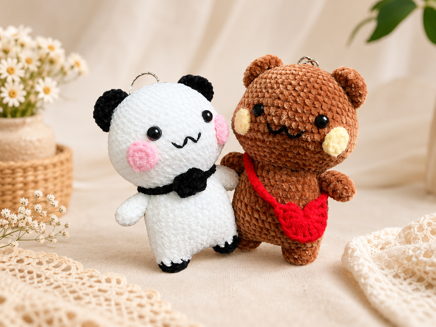 Cute Crochet Panda & Bear Plush Keychains | Handmade Kawaii Amigurumi Gift