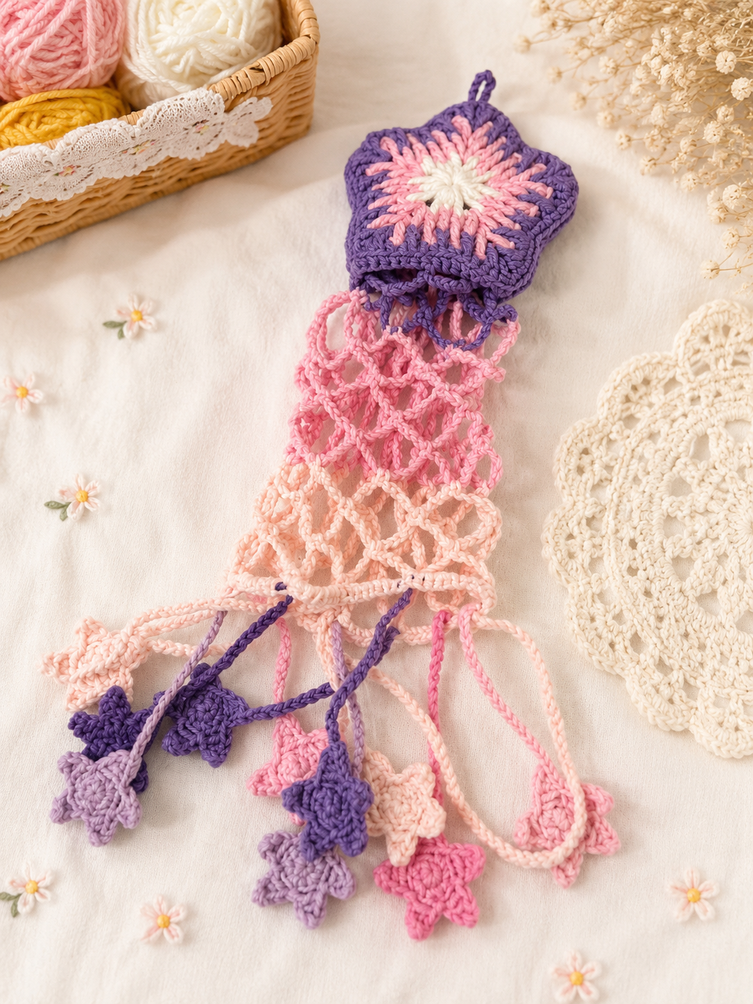 Handmade Crochet Mesh Water Bottle Bag – Fruit, Flower & Animal Designs