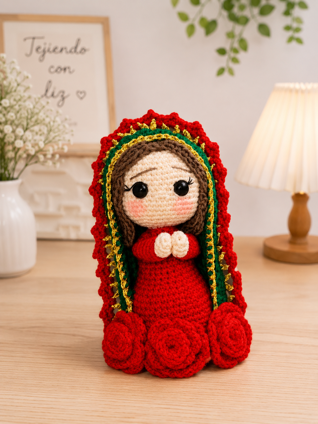 Our Lady of Guadalupe Crochet Keychain, Handmade Amigurumi Catholic Gift, Virgin Mary Plush Bag Charm