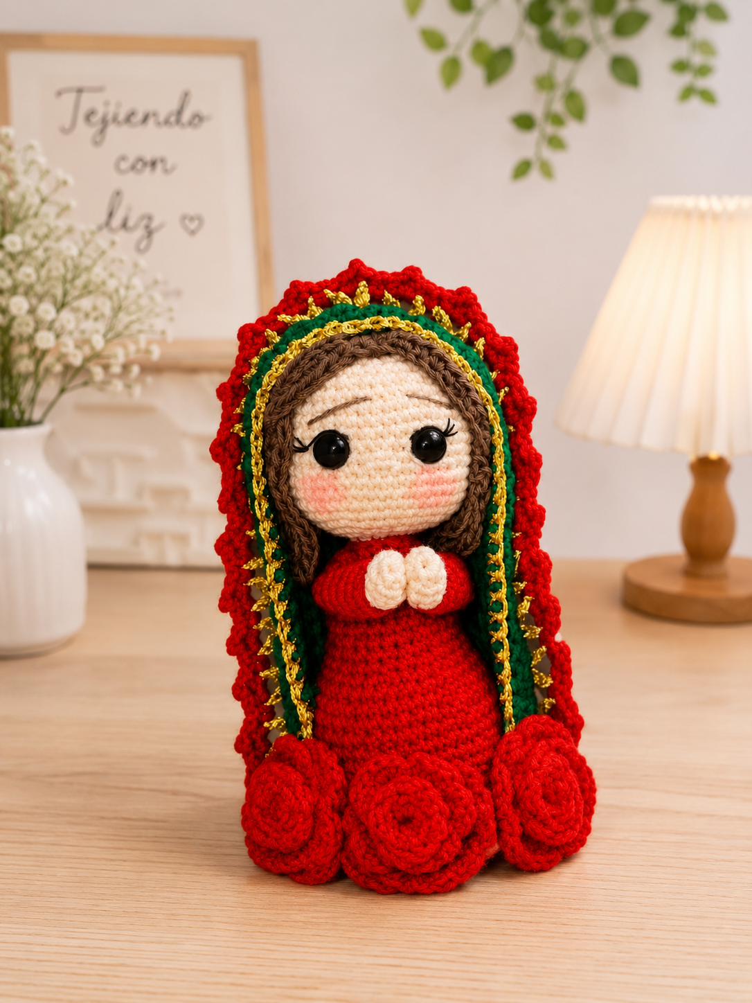 Our Lady of Guadalupe Crochet Keychain, Handmade Amigurumi Catholic Gift, Virgin Mary Plush Bag Charm