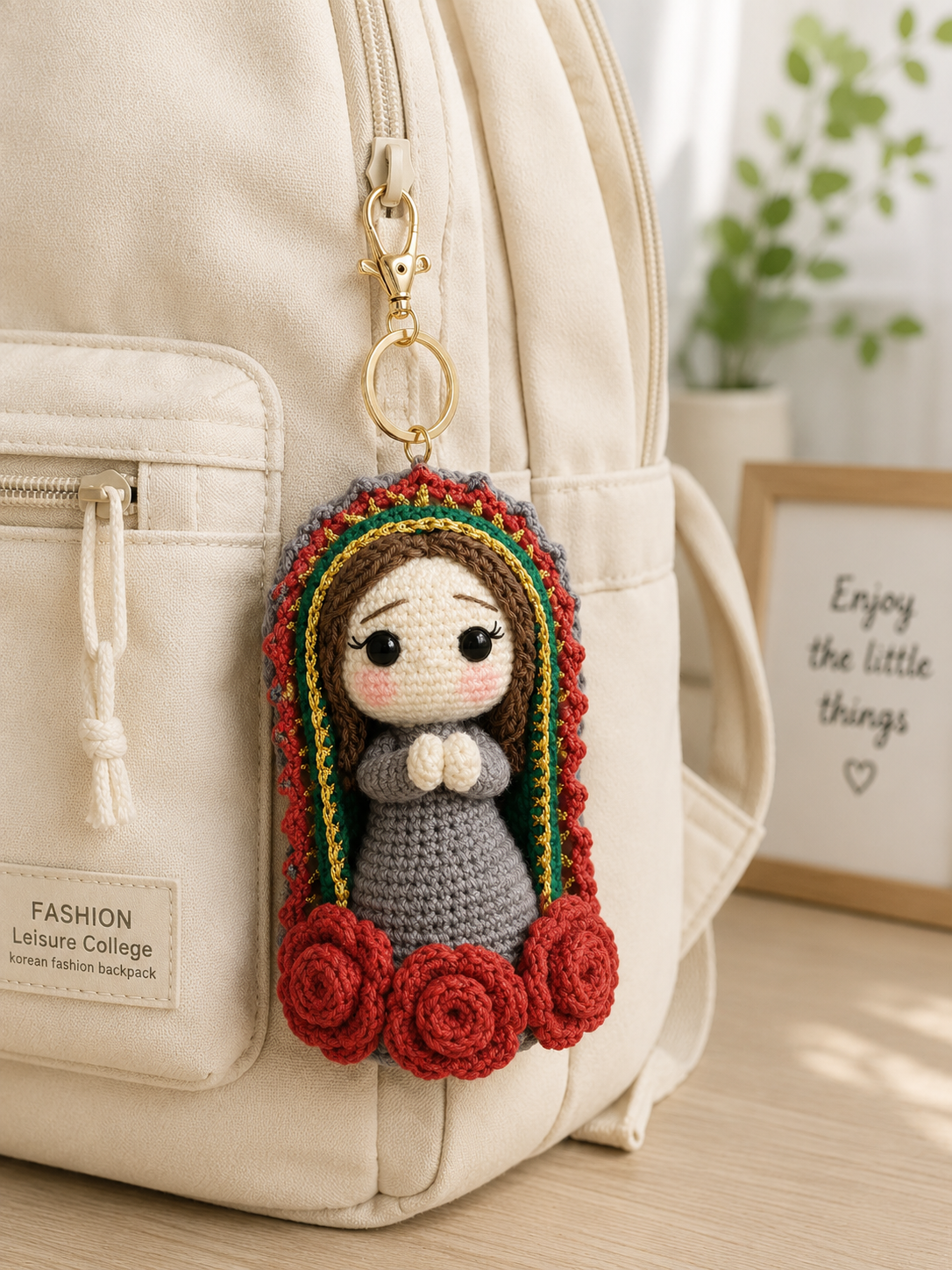 Our Lady of Guadalupe Crochet Keychain, Handmade Amigurumi Catholic Gift, Virgin Mary Plush Bag Charm