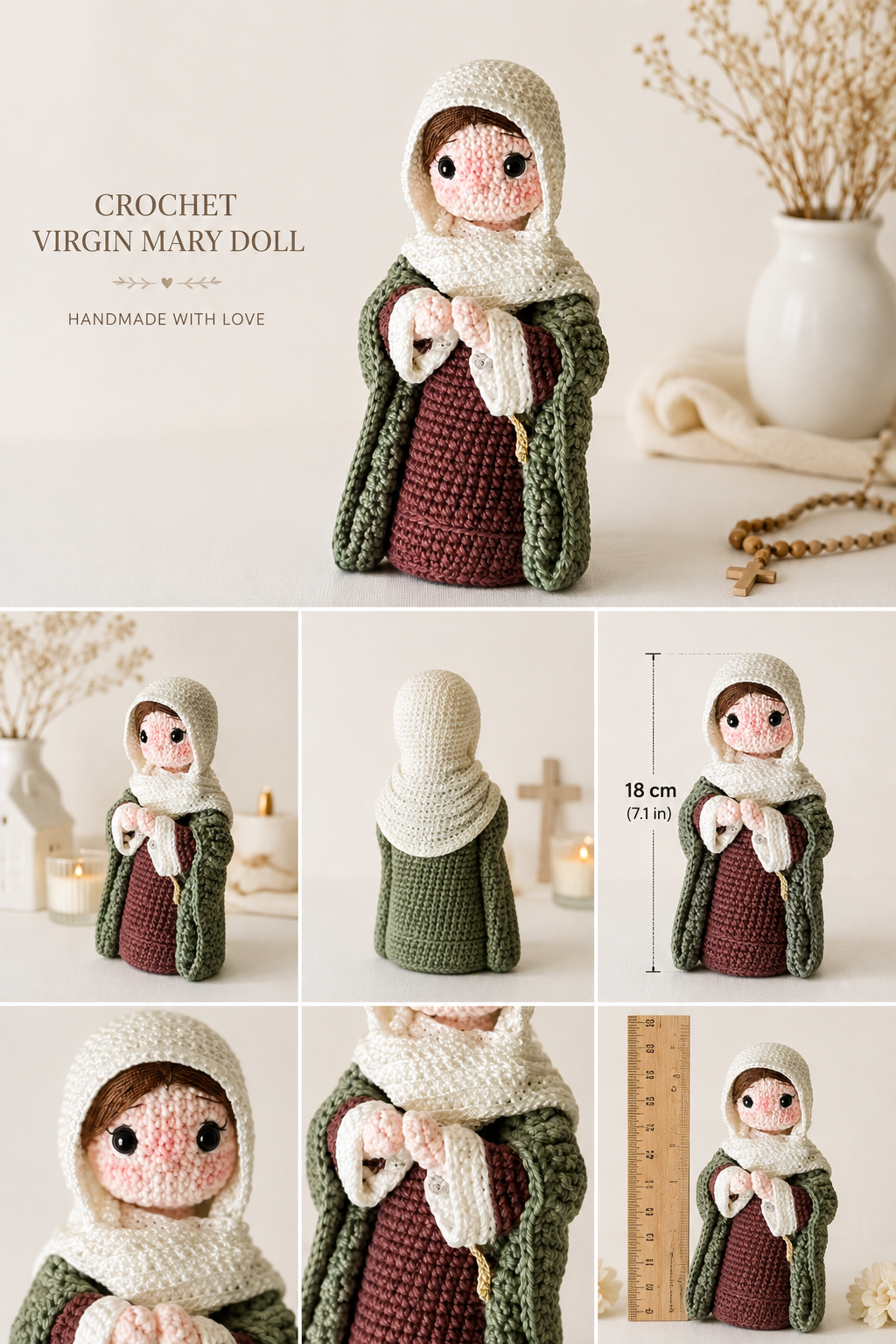 Virgin Mary Crochet Doll, Handmade Catholic Amigurumi Gift, Religious Home Decor, Christian Gift, Blessed Mother Doll