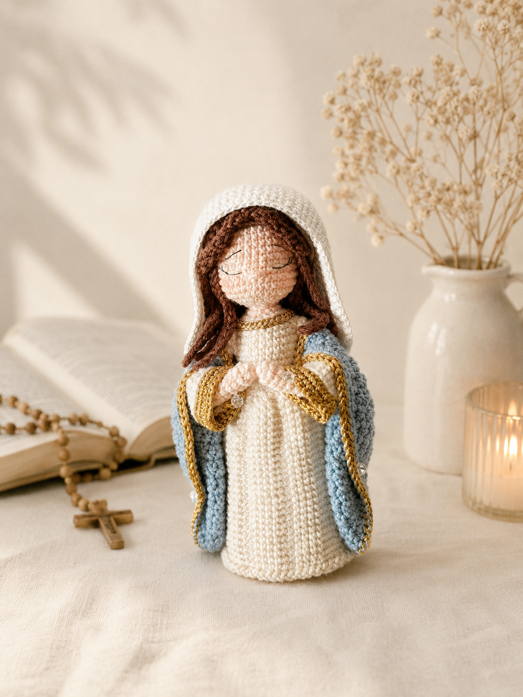Handmade Virgin Mary Crochet Doll, Catholic Amigurumi Gift, Blessed Mother Decor, Christian Religious Gift, 7 Inch Mary Doll