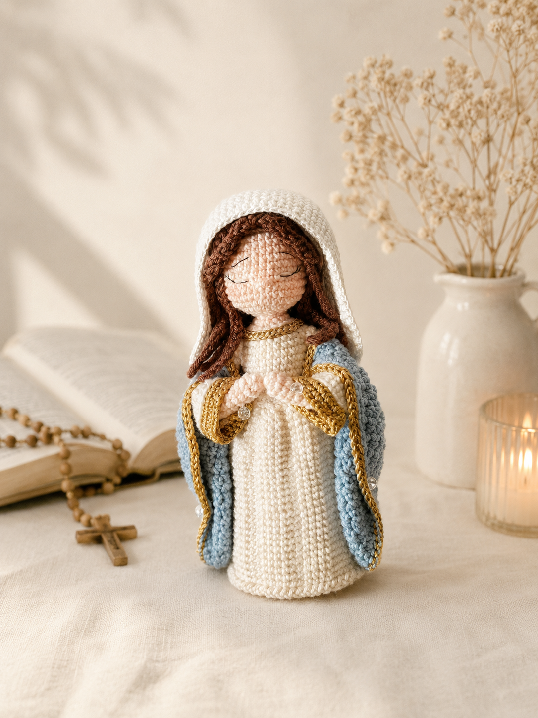 Handmade Virgin Mary Crochet Doll, Catholic Amigurumi Gift, Blessed Mother Decor, Christian Religious Gift, 7 Inch Mary Doll