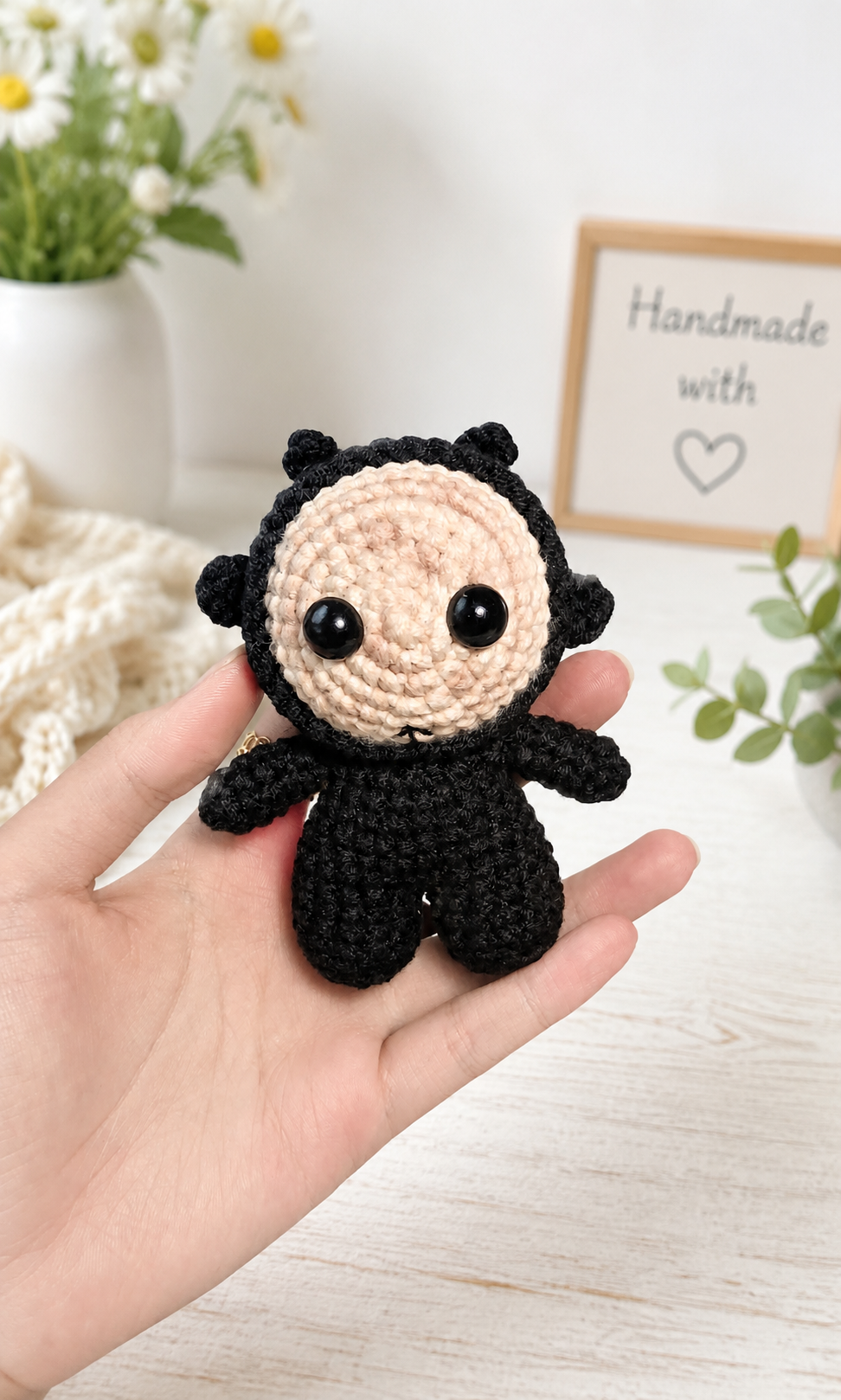 Ggeomeoksari Inspired Crochet Keychain, Handmade Amigurumi Plush Doll, Cute Kawaii Bag Charm, Gift for Collectors