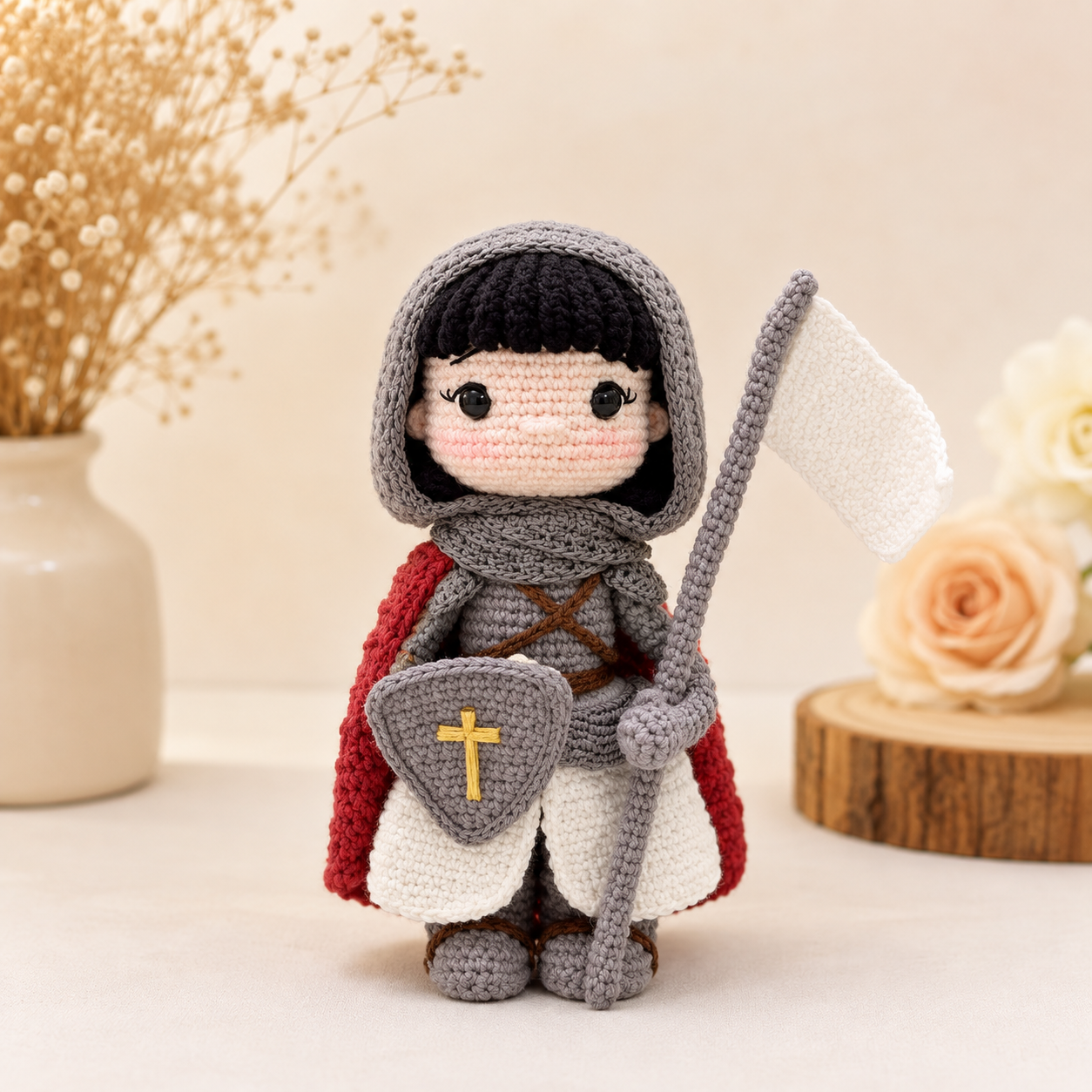 Handmade Crochet Catholic Knight Doll