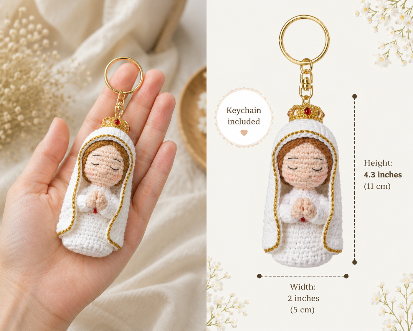 Handmade Crochet Virgin Mary Keychain | Catholic Gift | Amigurumi Religious Keychain