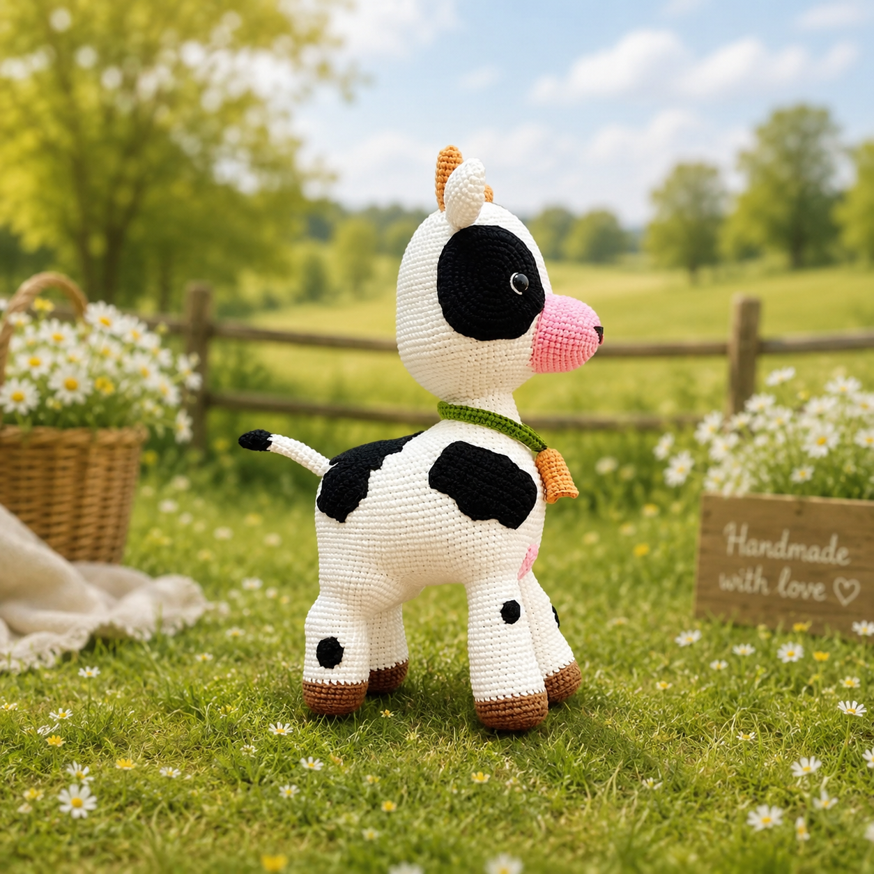 Handmade Crochet Cow Plush – Large Amigurumi Cow Stuffed Animal