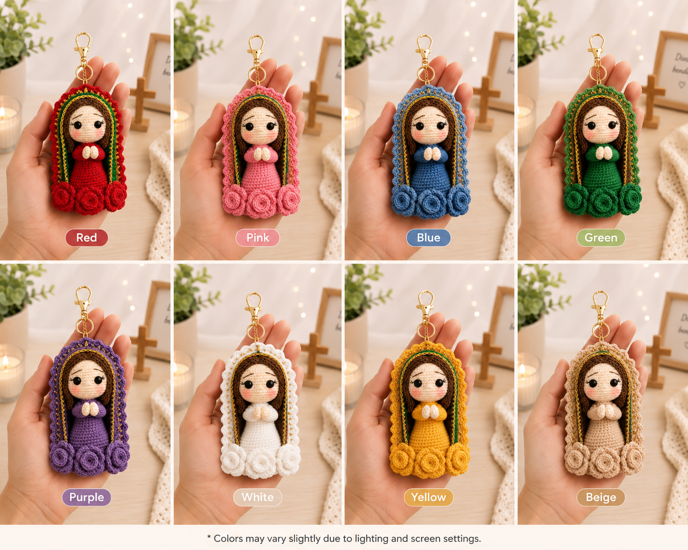 Our Lady of Guadalupe Crochet Keychain, Handmade Amigurumi Catholic Gift, Virgin Mary Plush Bag Charm