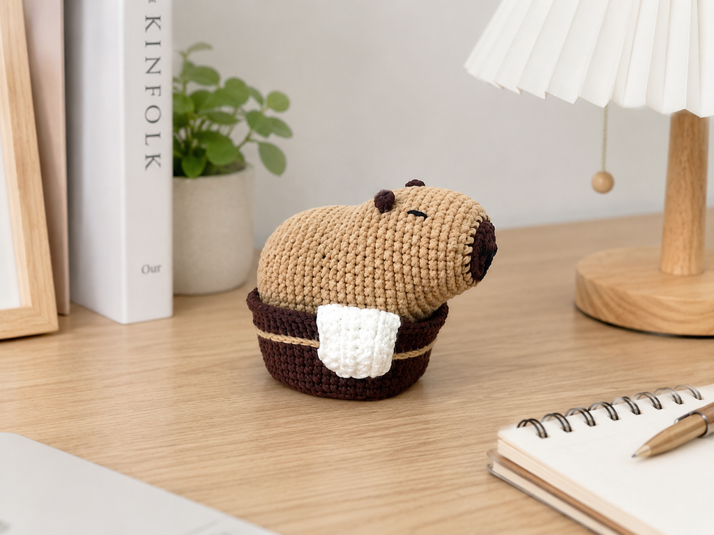 Handmade Capybara Crochet Plushie – Cute Onsen Capybara Stuffed Animal