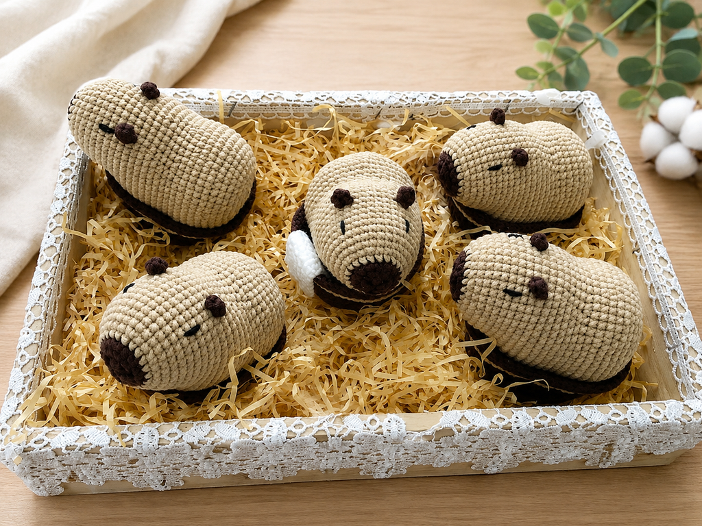 Handmade Capybara Crochet Plushie – Cute Onsen Capybara Stuffed Animal