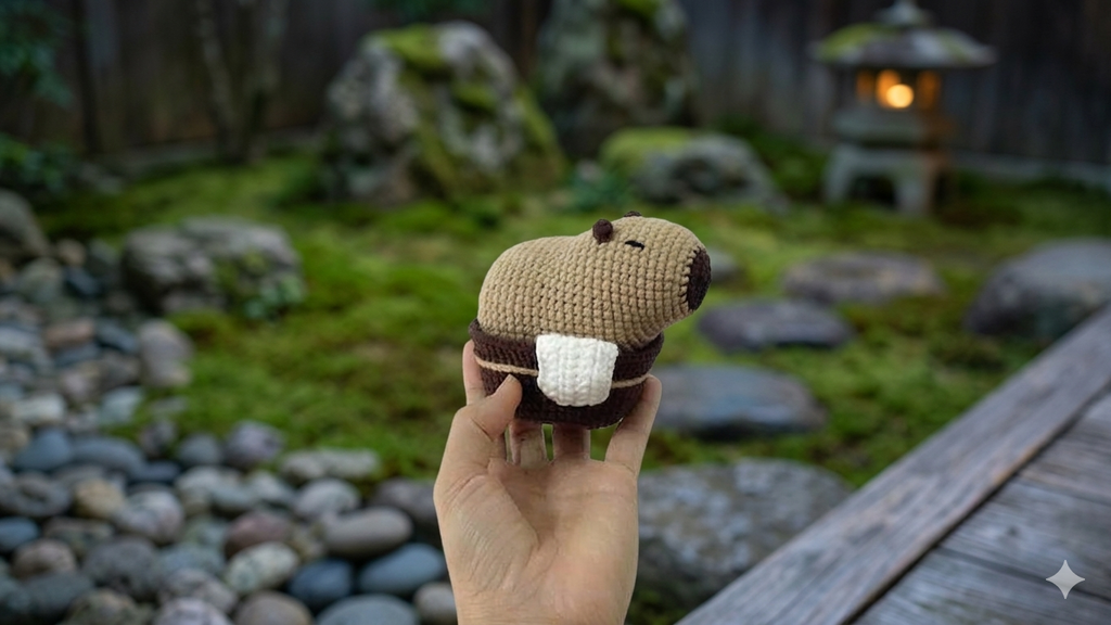 Handmade Capybara Crochet Plushie – Cute Onsen Capybara Stuffed Animal