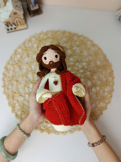 Crochet Jesus Doll – Sacred Heart of Jesus Amigurumi | Handmade Christian Gift