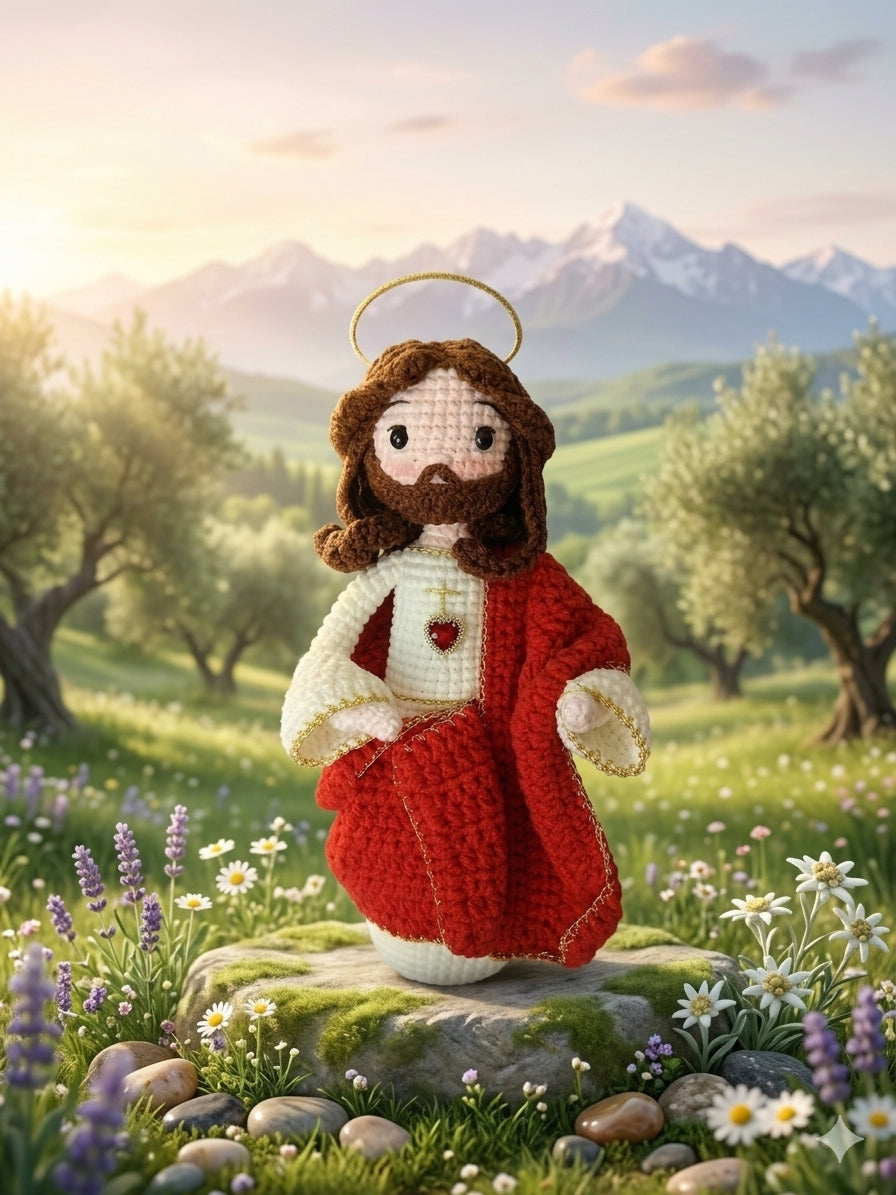 Crochet Jesus Doll – Sacred Heart of Jesus Amigurumi | Handmade Christian Gift