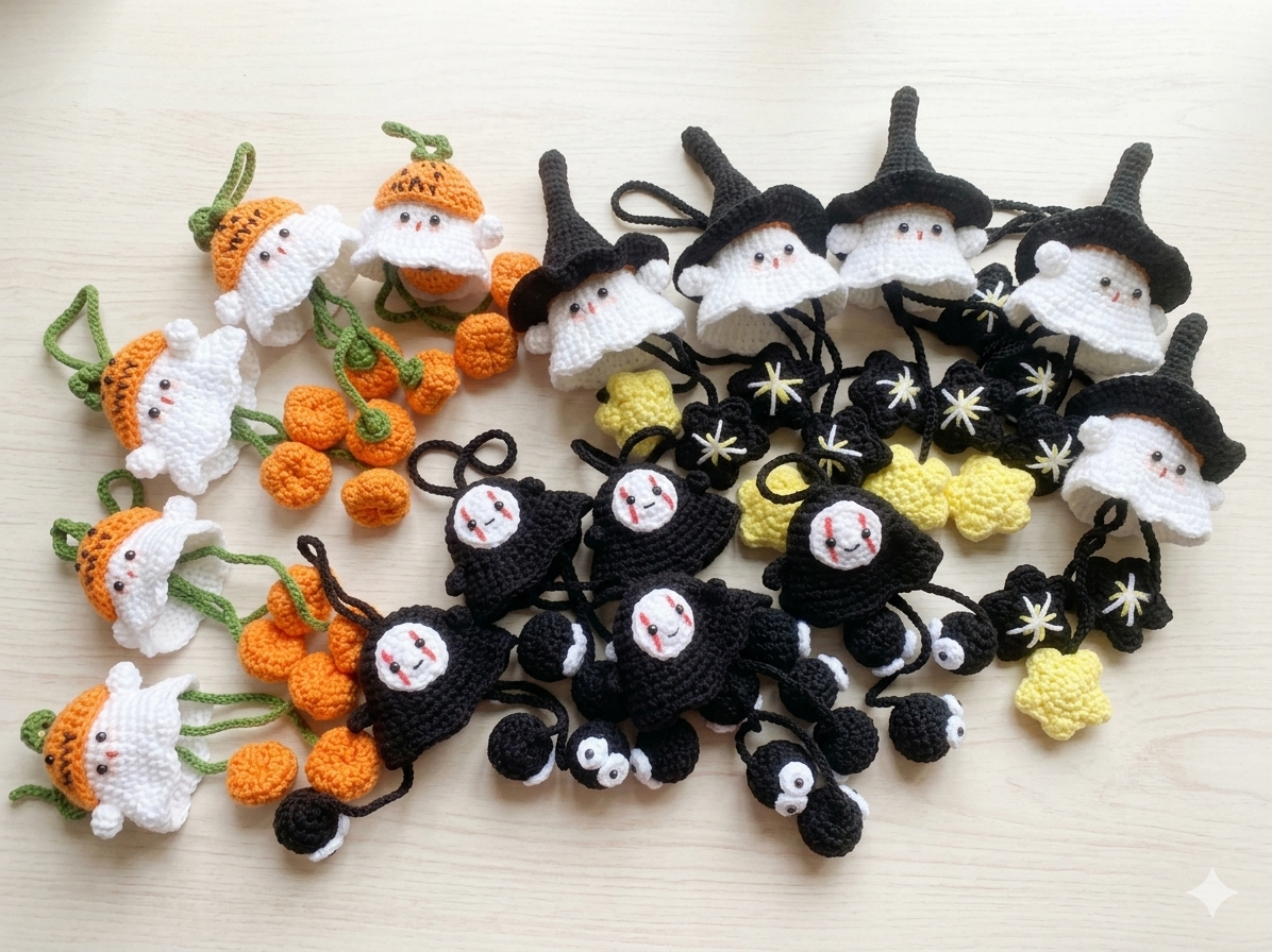 🎃 Handmade Halloween Crochet Wind Chime – Spooky Charm for Your Home Decor 👻