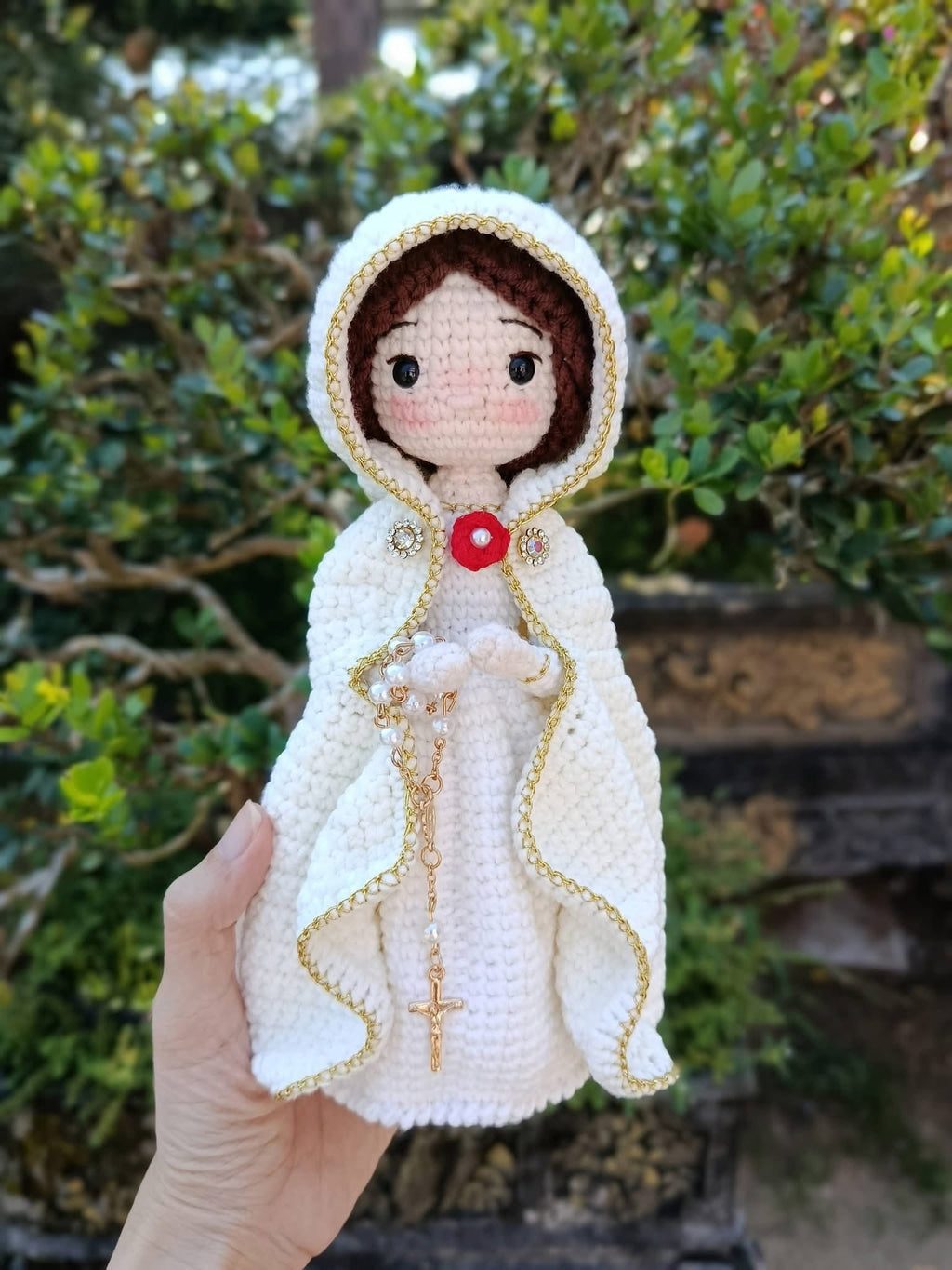Rosa Mystica Crochet Doll | Our Lady of the Mystical Rose Handmade Catholic Amigurumi Gift