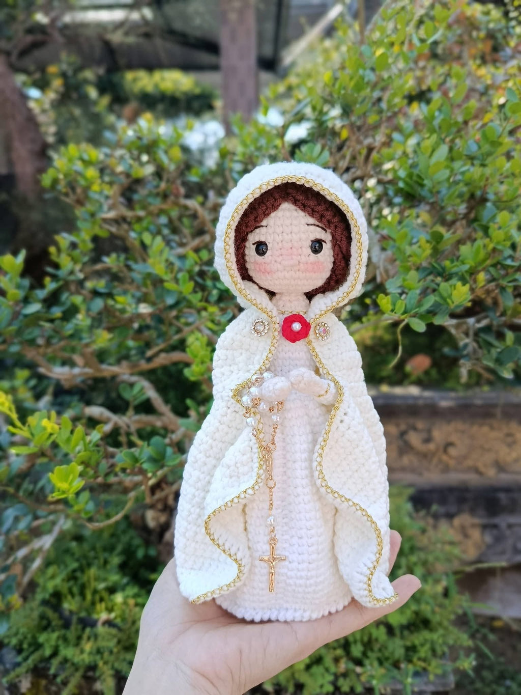 Rosa Mystica Crochet Doll | Our Lady of the Mystical Rose Handmade Catholic Amigurumi Gift