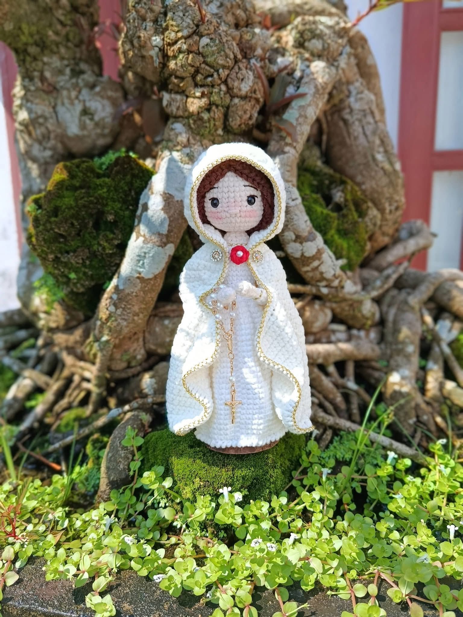 Rosa Mystica Crochet Doll | Our Lady of the Mystical Rose Handmade Catholic Amigurumi Gift