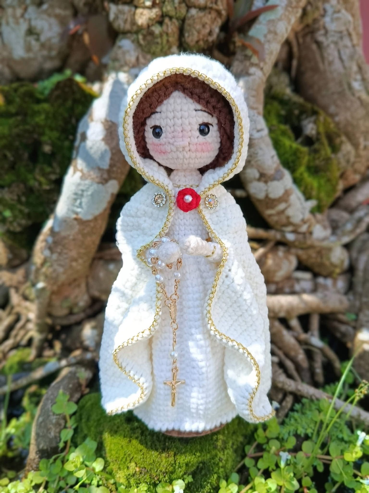 Rosa Mystica Crochet Doll | Our Lady of the Mystical Rose Handmade Catholic Amigurumi Gift