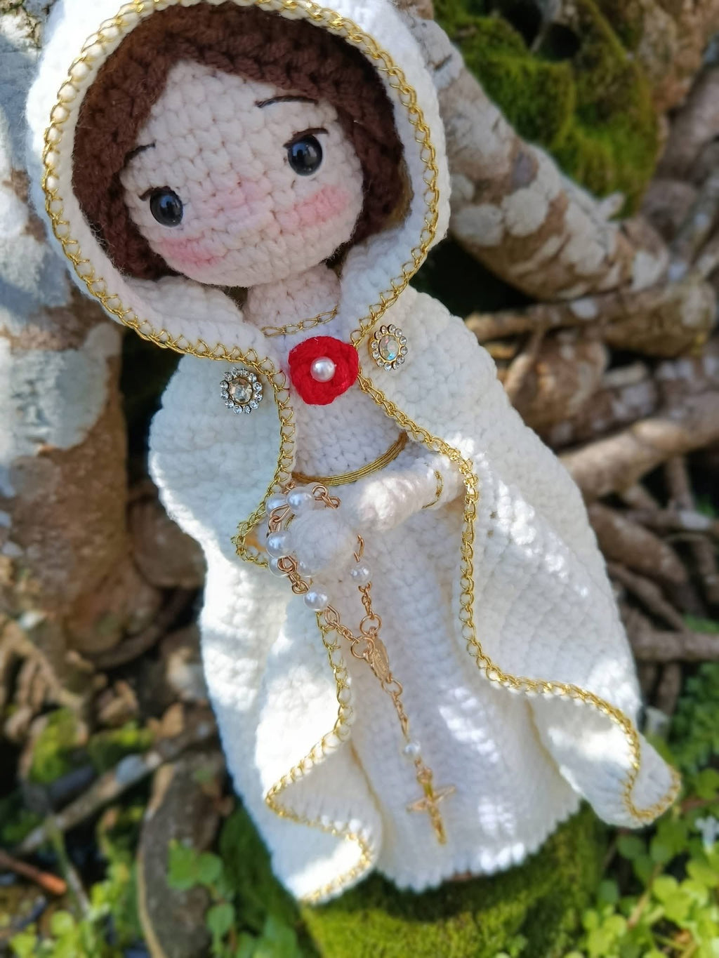 Rosa Mystica Crochet Doll | Our Lady of the Mystical Rose Handmade Catholic Amigurumi Gift