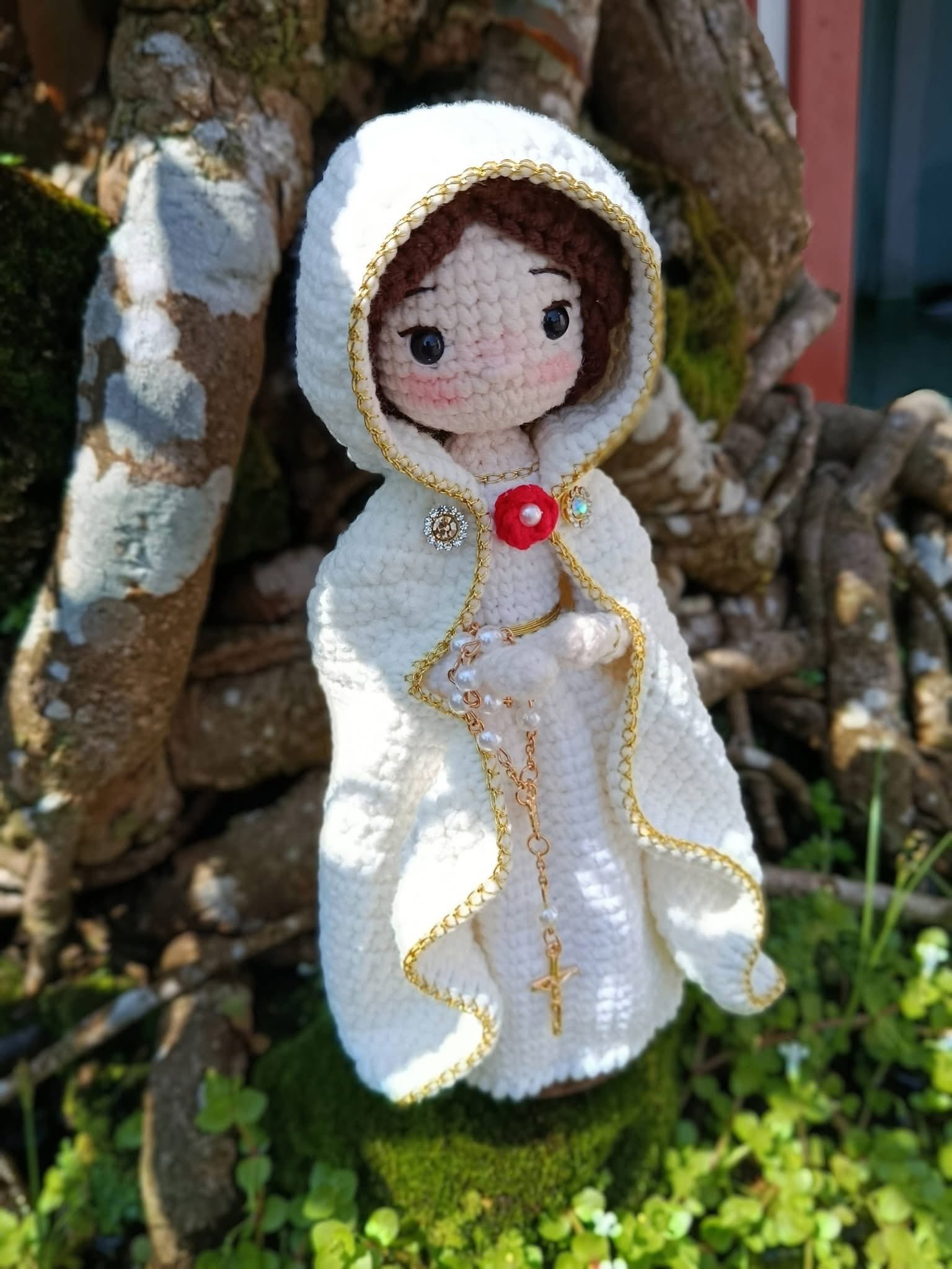 Rosa Mystica Crochet Doll | Our Lady of the Mystical Rose Handmade Catholic Amigurumi Gift