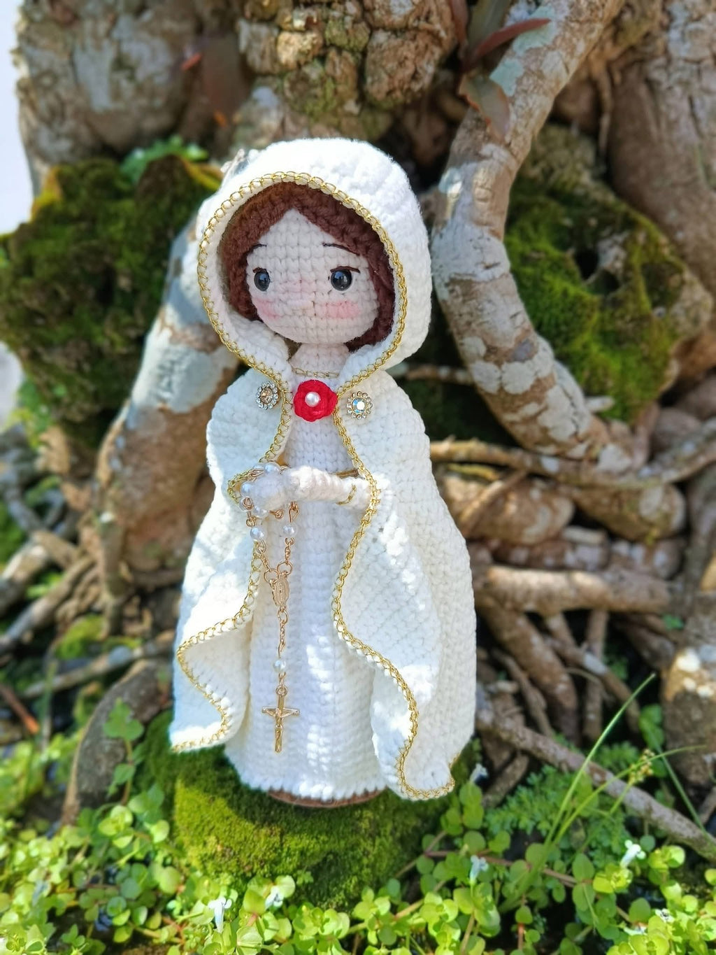 Rosa Mystica Crochet Doll | Our Lady of the Mystical Rose Handmade Catholic Amigurumi Gift
