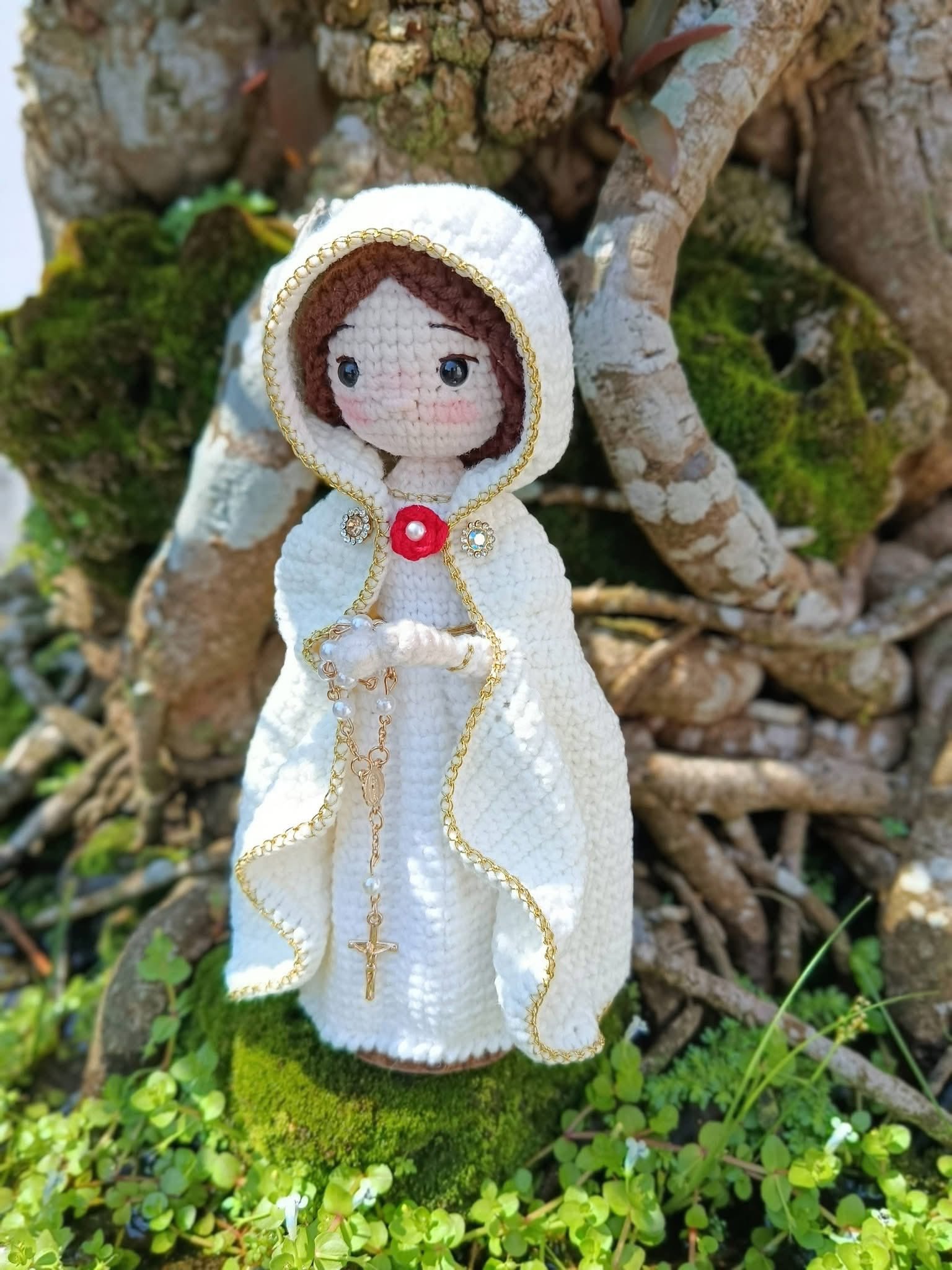 Rosa Mystica Crochet Doll | Our Lady of the Mystical Rose Handmade Catholic Amigurumi Gift