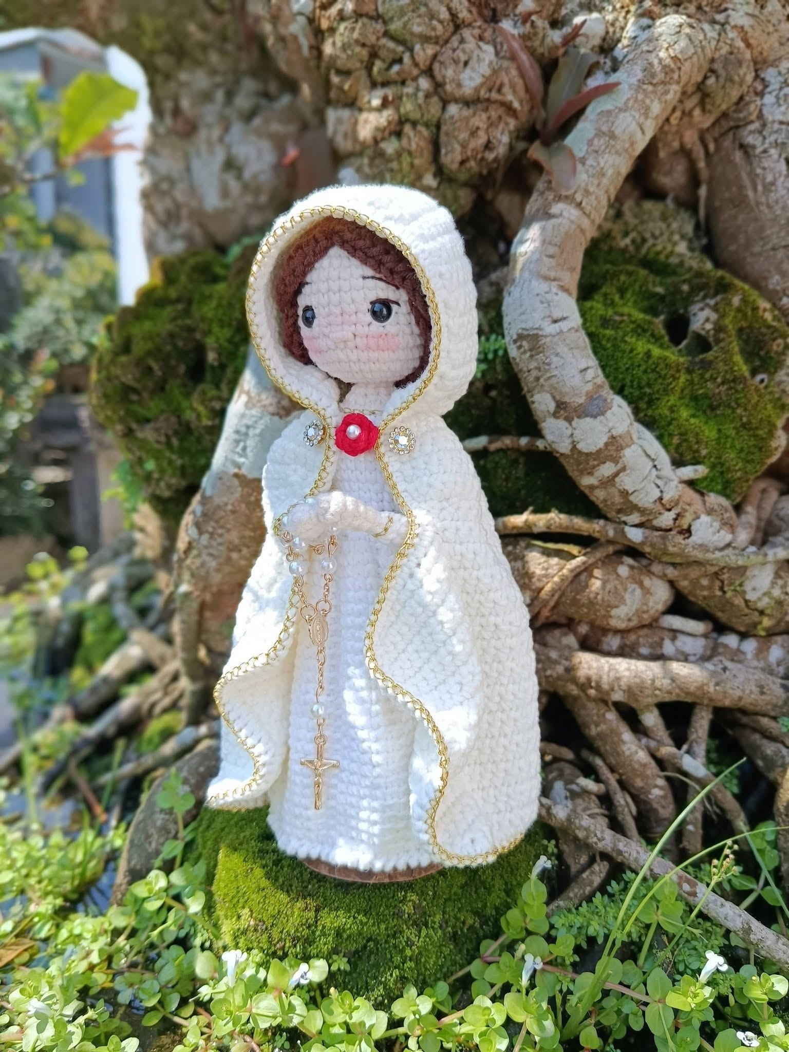 Rosa Mystica Crochet Doll | Our Lady of the Mystical Rose Handmade Catholic Amigurumi Gift