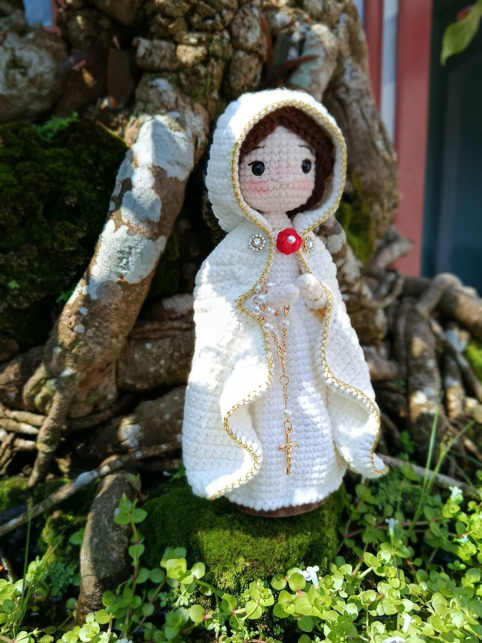 Rosa Mystica Crochet Doll | Our Lady of the Mystical Rose Handmade Catholic Amigurumi Gift