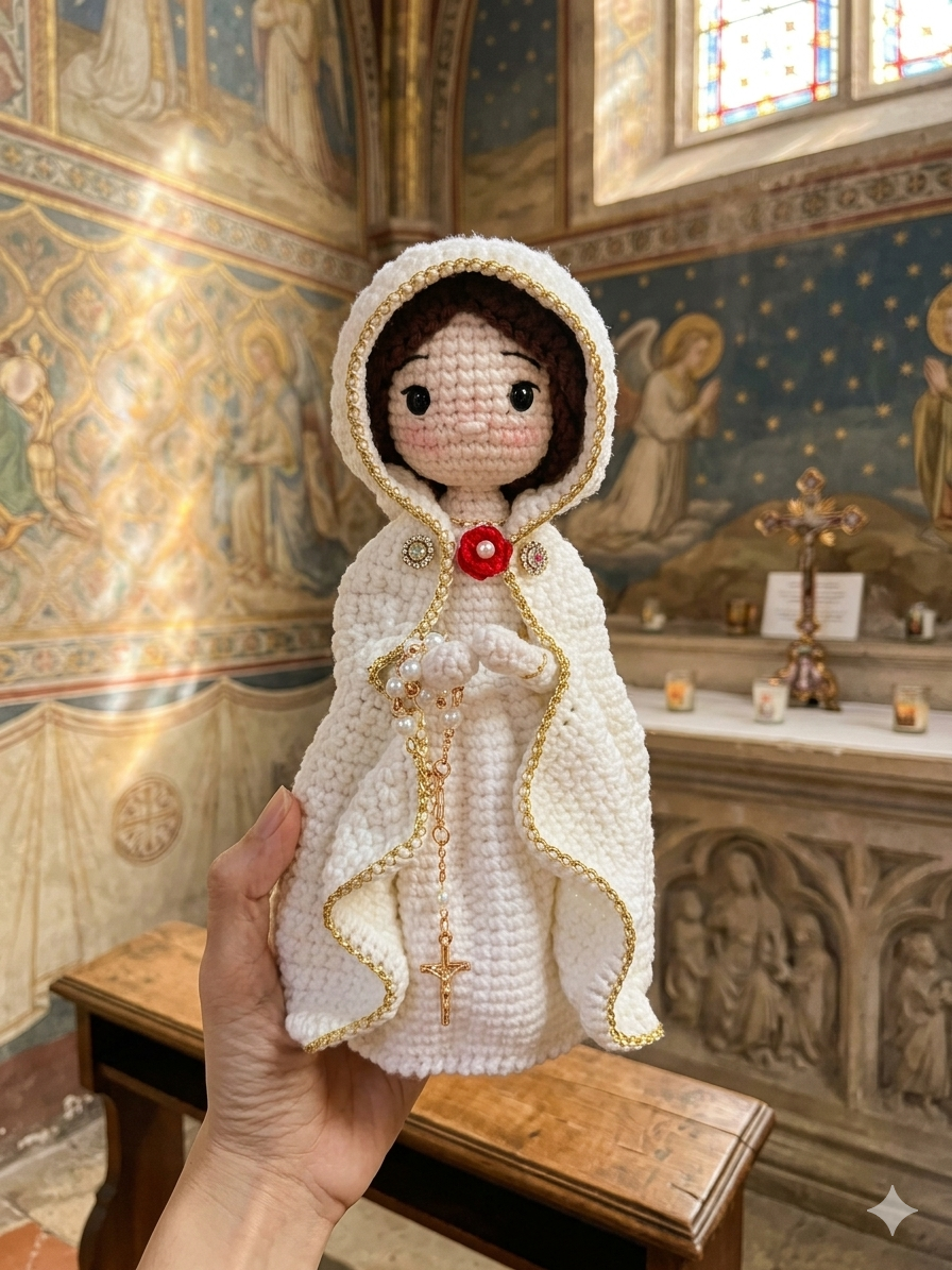 Rosa Mystica Crochet Doll | Our Lady of the Mystical Rose Handmade Catholic Amigurumi Gift