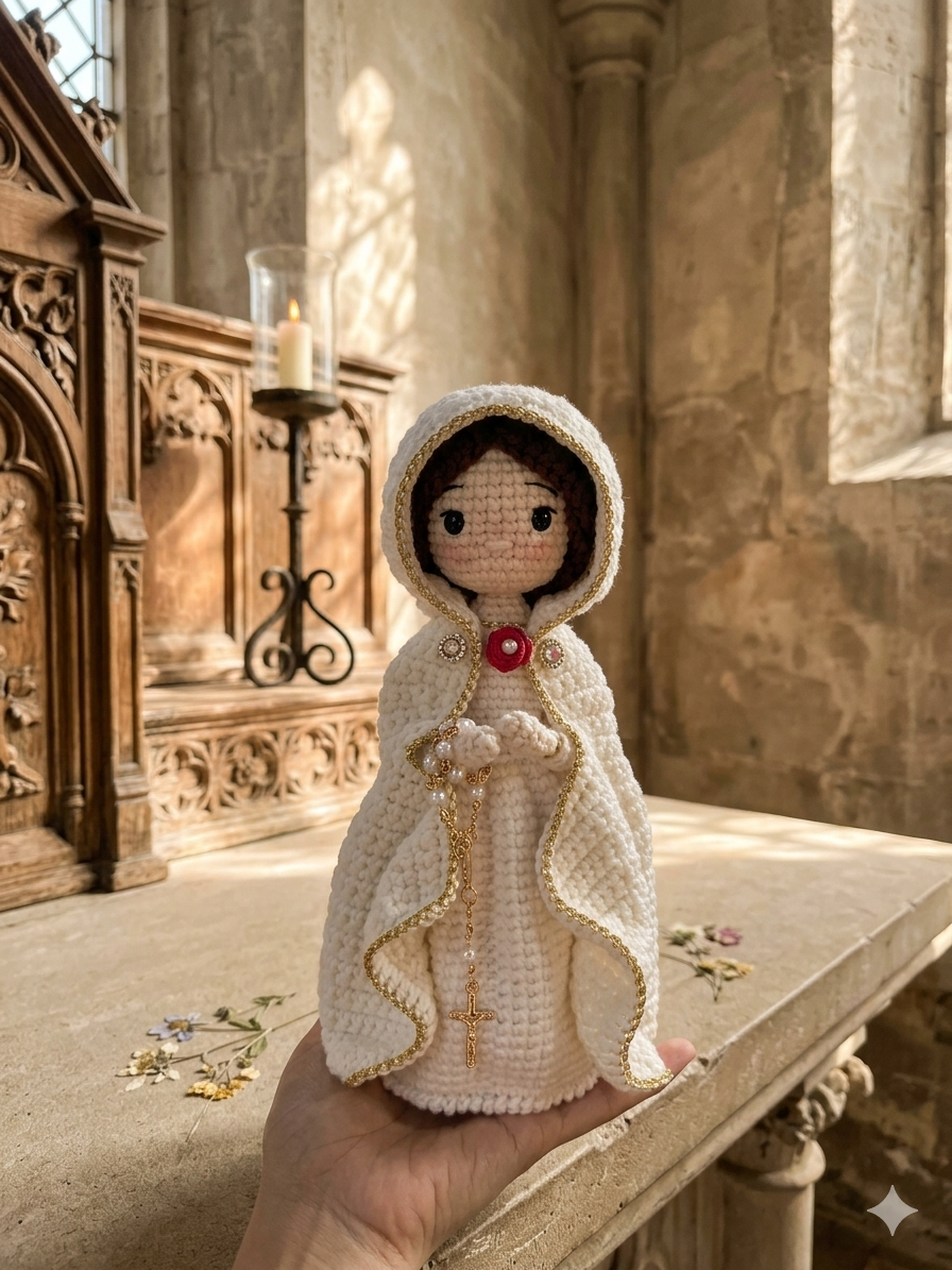 Rosa Mystica Crochet Doll | Our Lady of the Mystical Rose Handmade Catholic Amigurumi Gift