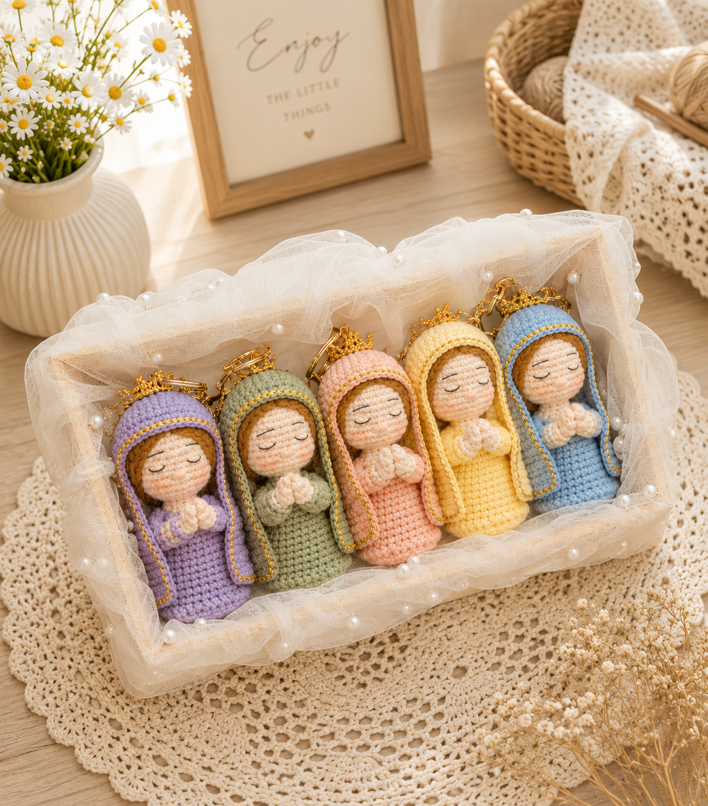 Handmade Crochet Virgin Mary Keychain | Catholic Gift | Amigurumi Religious Keychain