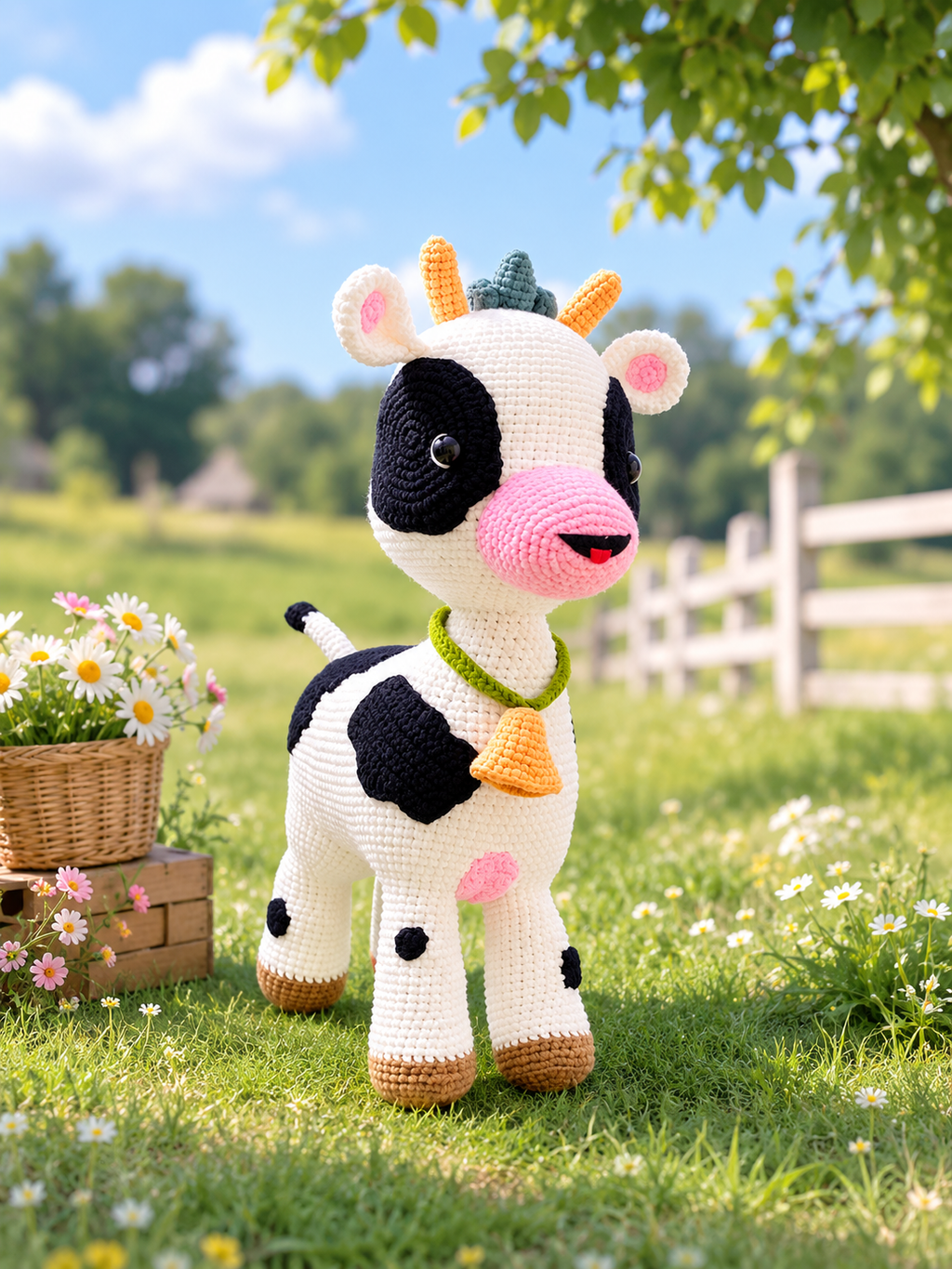 Handmade Crochet Cow Plush – Large Amigurumi Cow Stuffed Animal