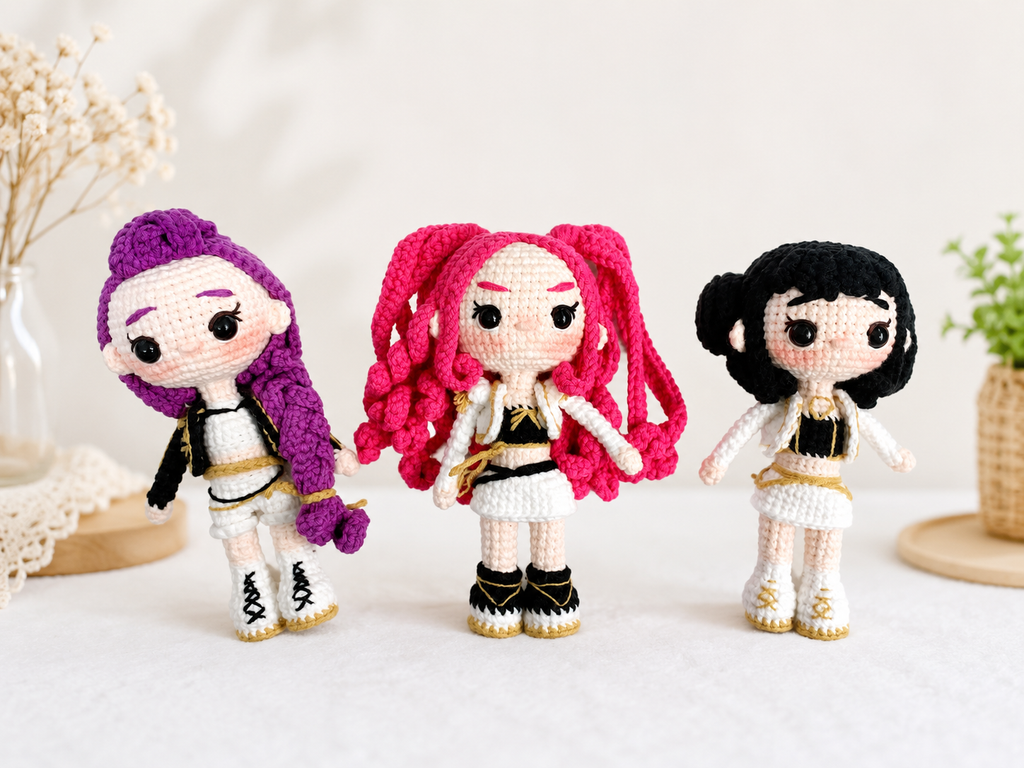 Kpop Huntrix Inspired Crochet Dolls – Rumi, Mira & Zoey